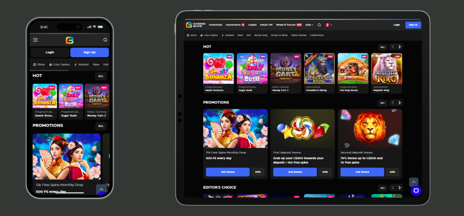 Buck Casino mobile version on mobile and tablet Mobile Casino Buck visualization on mobile and tablet