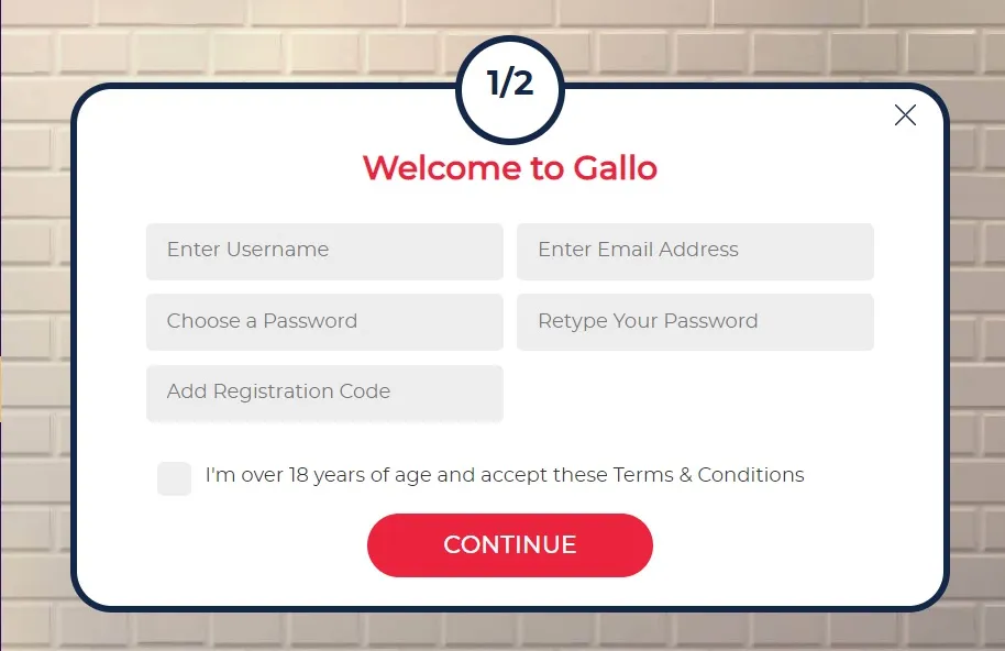 gallo casino login form and sign in page