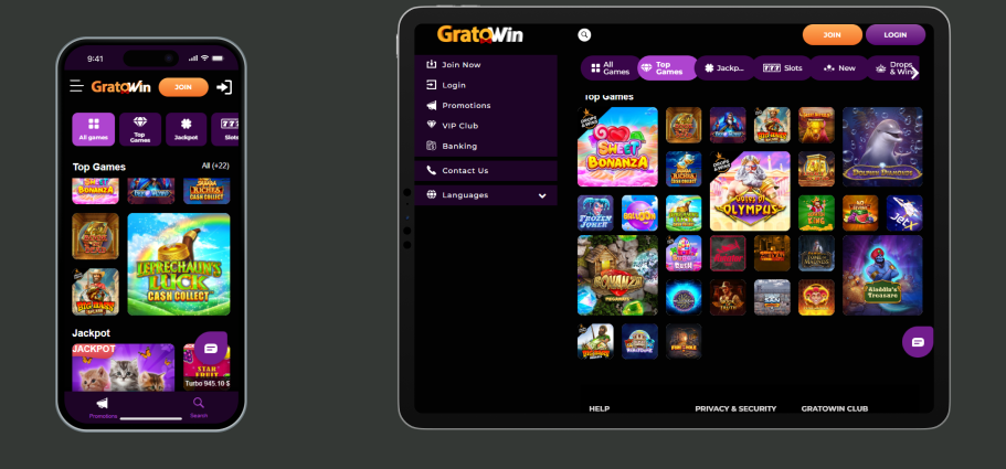Gratowin Casino Online at mobile screen Mobile Gratowin Casino Website for IOS