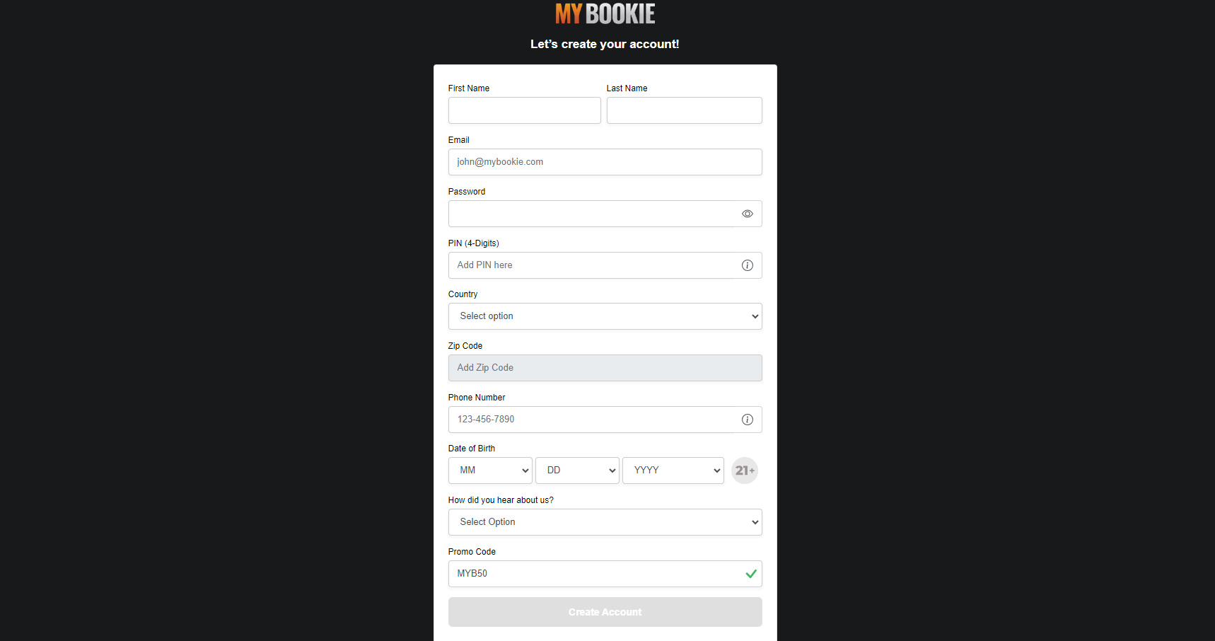 Myb Casino sign up page Page for registration in Mybcasino Online